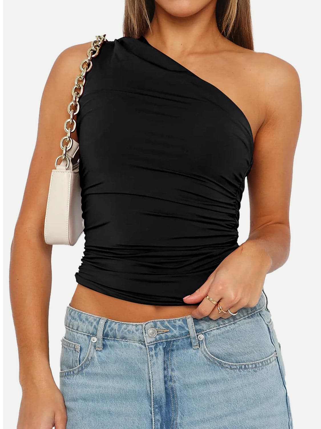 Ruched One Shoulder Tank.