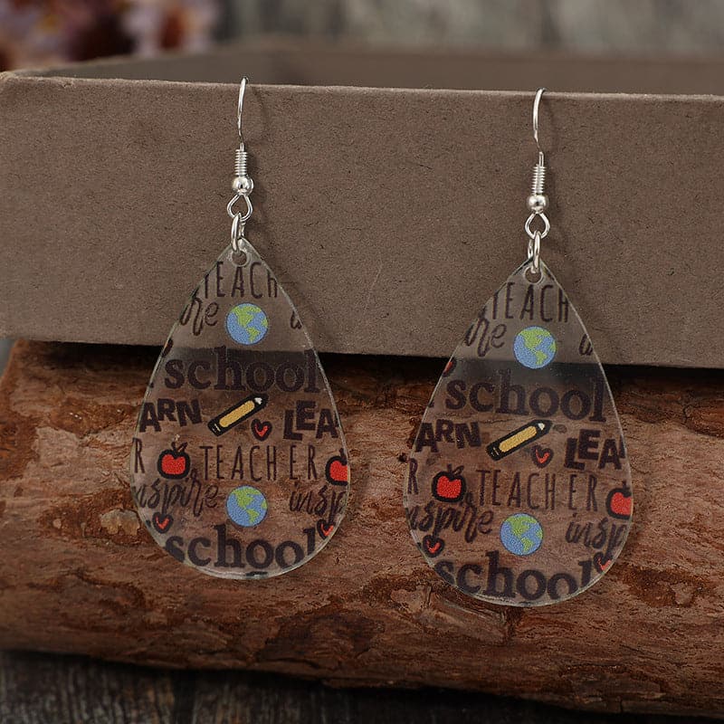 Acrylic Letter Teardrop Shape Earrings.