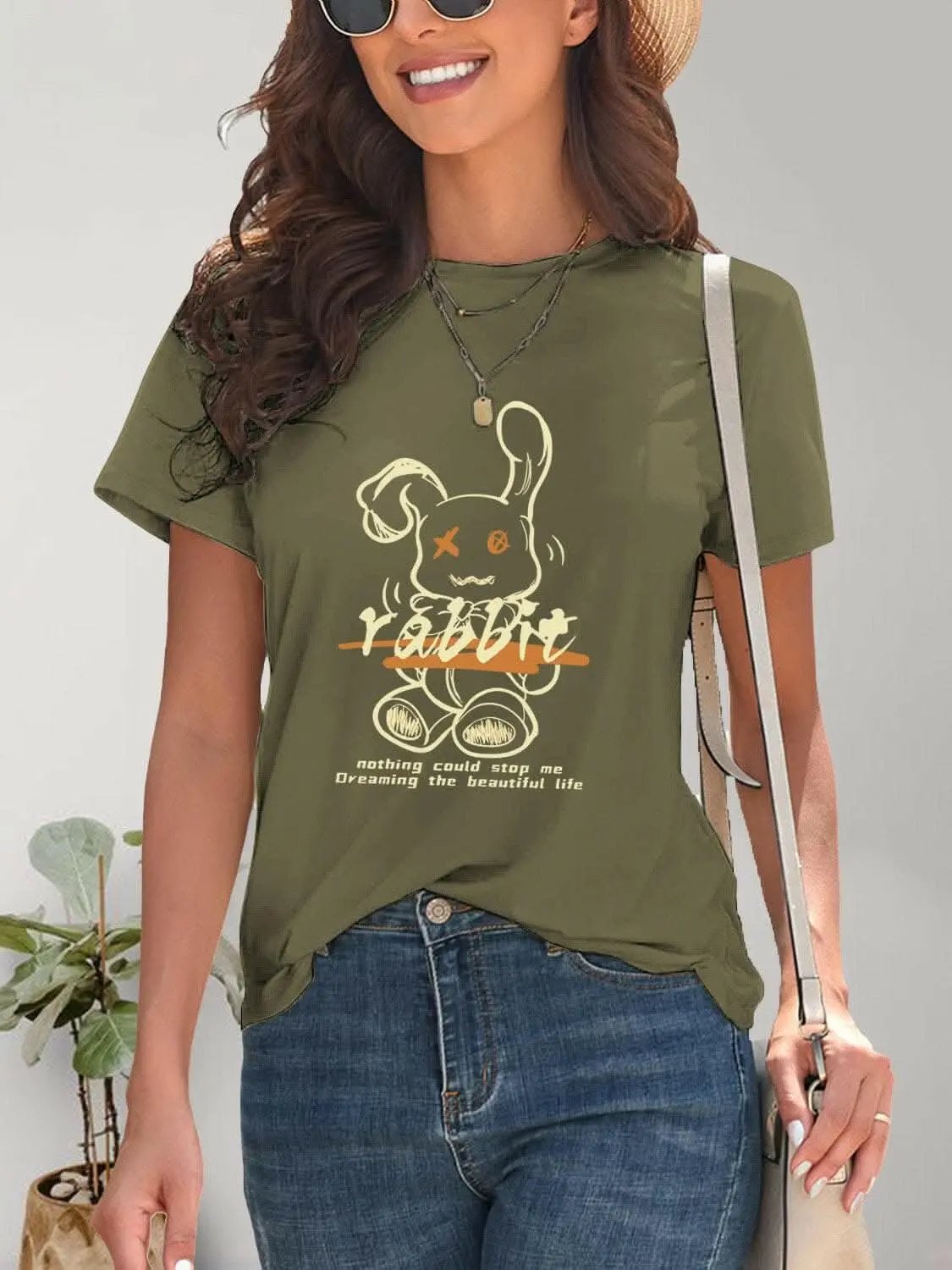 Chic rabbit graphic tee for women - Love Salve 
