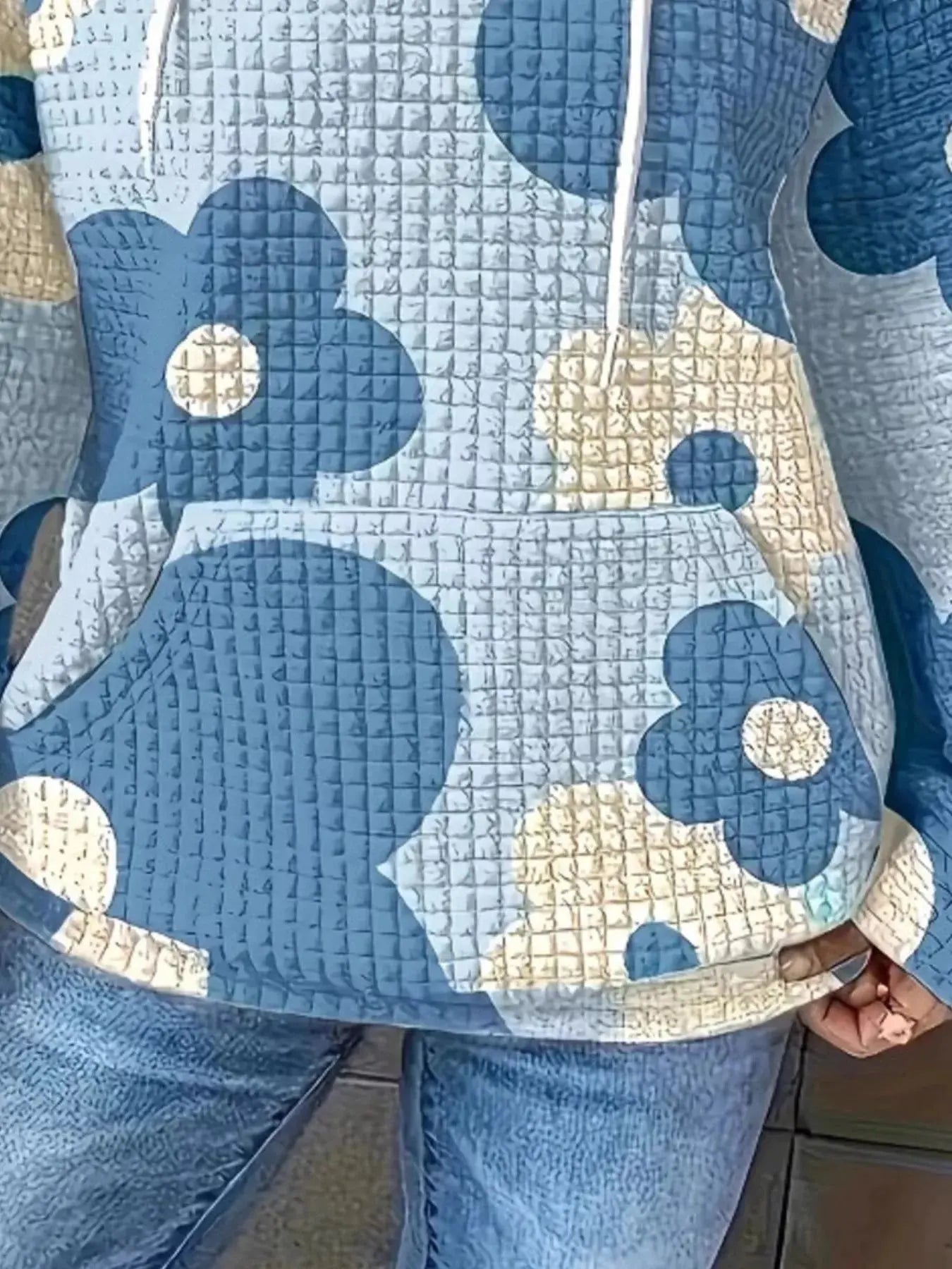 Floral Print Textured Drawstring Hoodie Simply Love