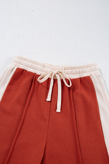 Flamingo Color Block Drawstring High Waist Wide Leg Pants