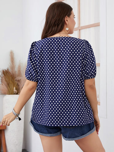 Plus Size Polka Dot Square Neck Blouse.