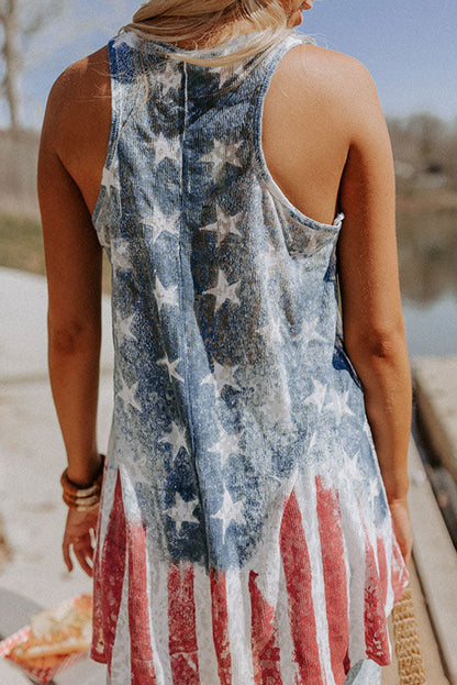 Patriotic blue vintage flag print tank top