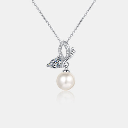 Natural Pearl Pendant Moissanite 925 Sterling Silver Necklace.