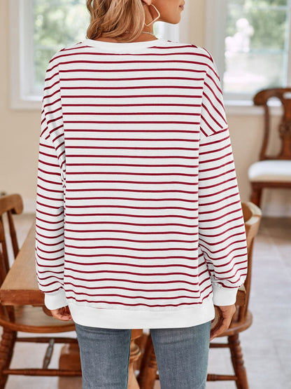 Cozy striped long sleeve crewneck sweatshirt