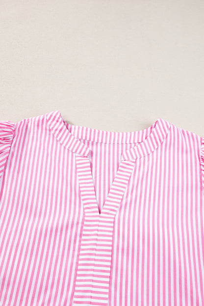 Chic pink striped block puff sleeve plus size dress