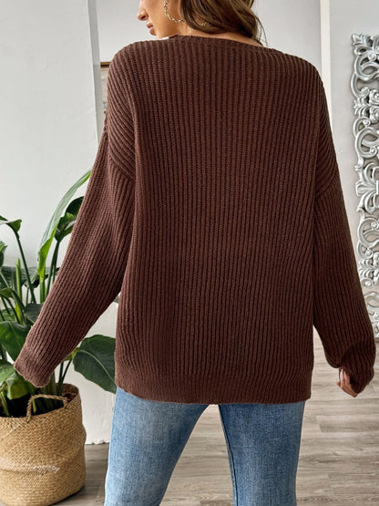 Color Block Dropped Shoulder Long Sleeve Sweater