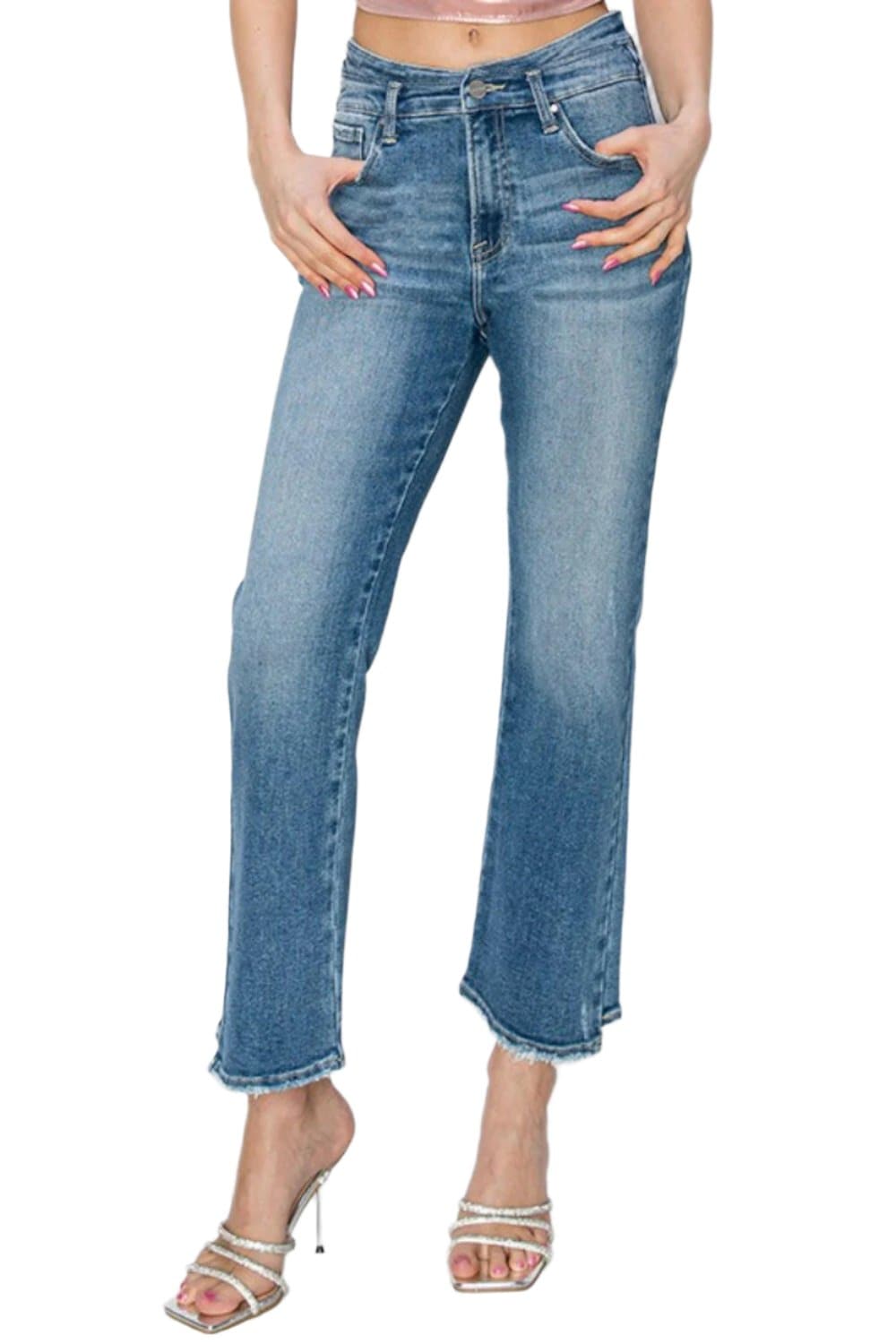 RISEN High Rise Slim Straight Jeans.