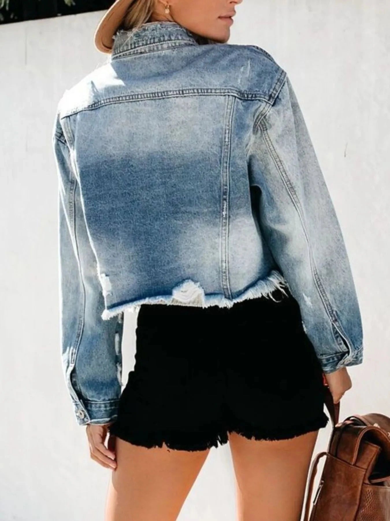 Distressed Raw Hem Denim Jacket Coco’s Tee Boutique