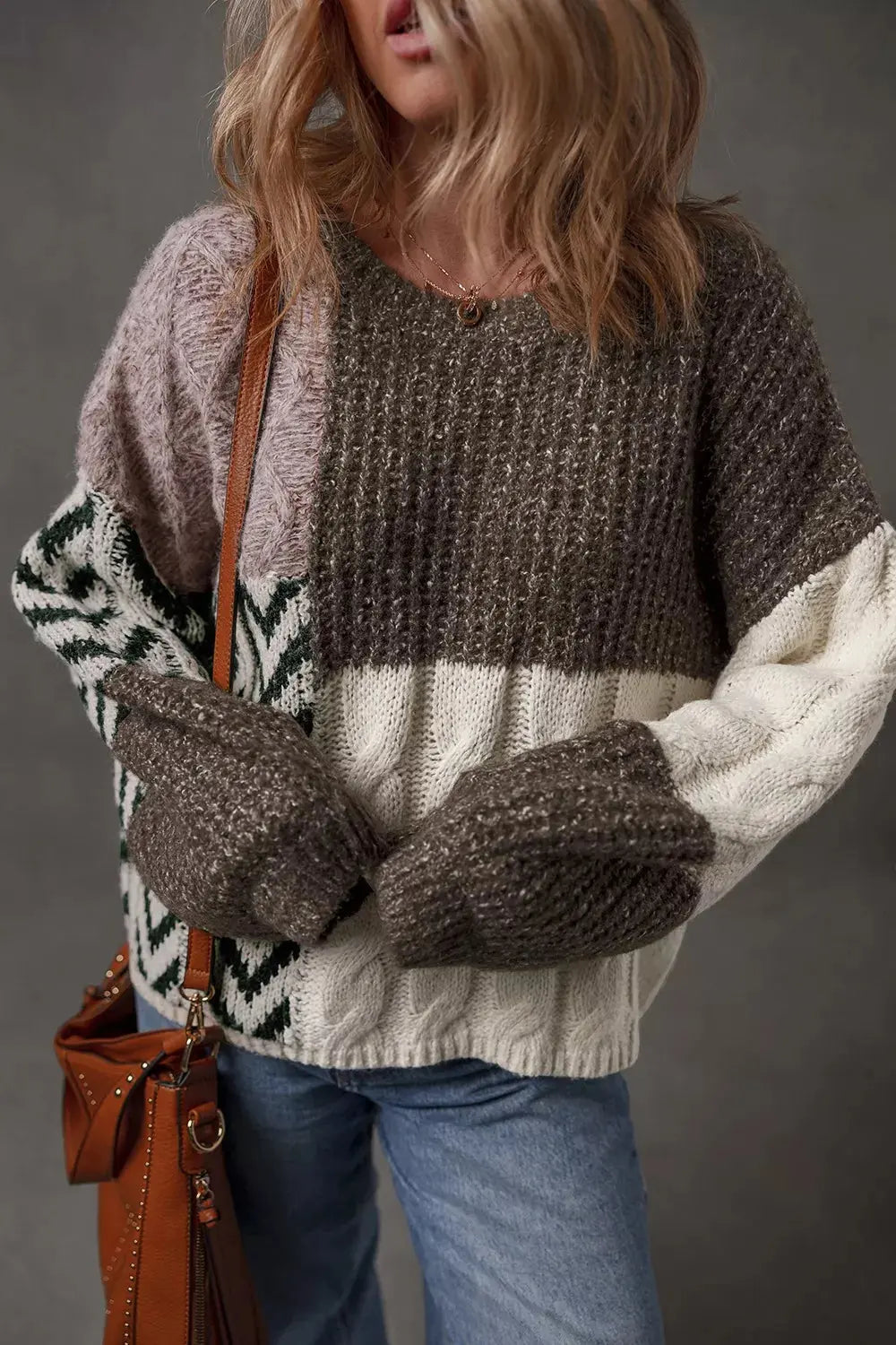 Color Block Cable Knit Sweater Simply Love