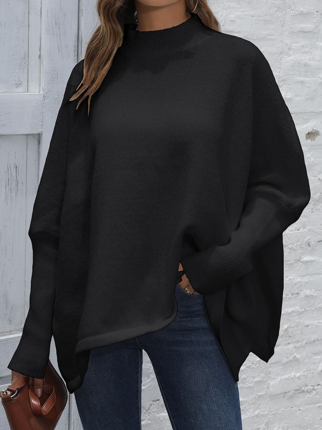 Loose Hem Plain Sweater.