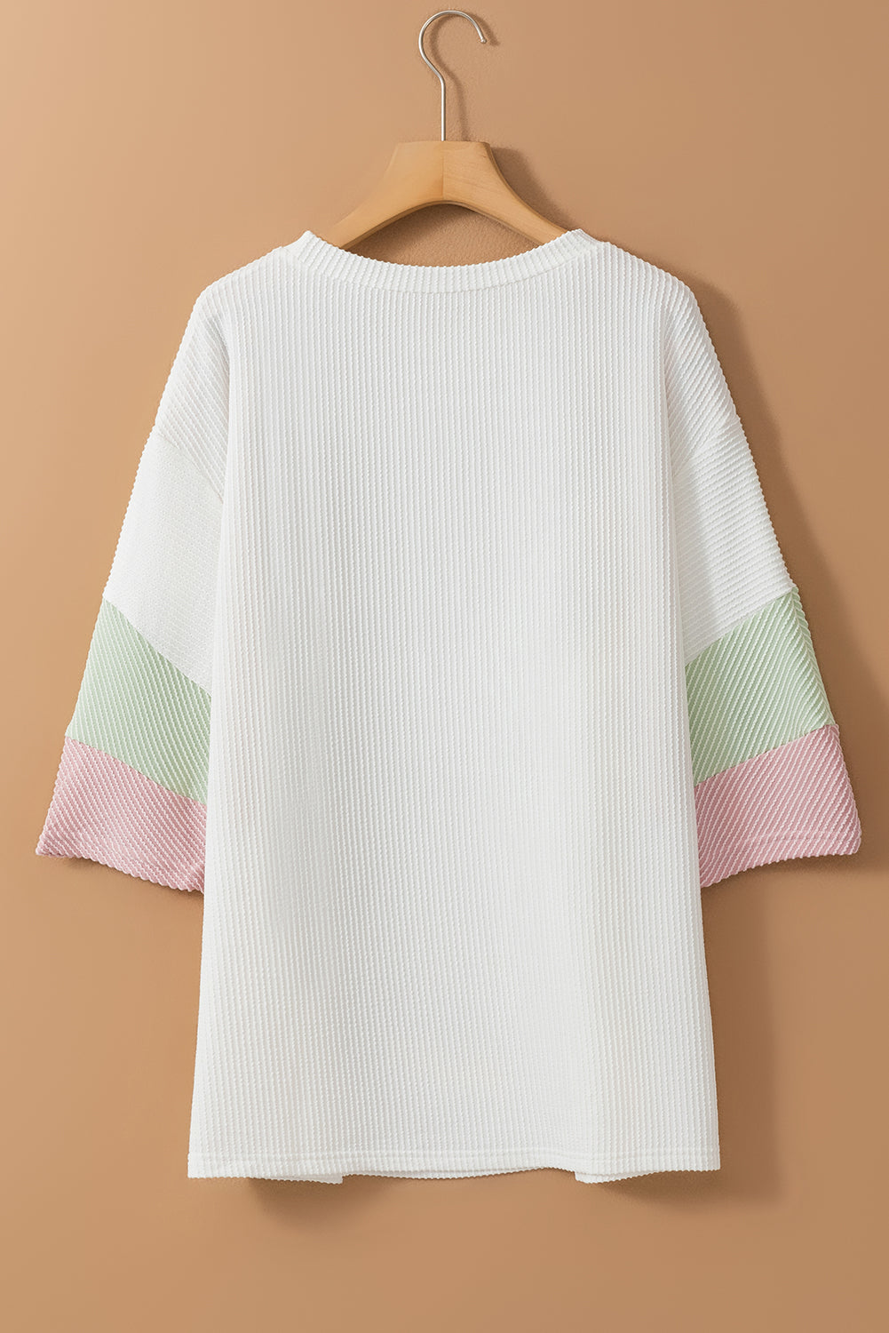 Chic white textured colorblock patchwork t-shirt for plus sizes