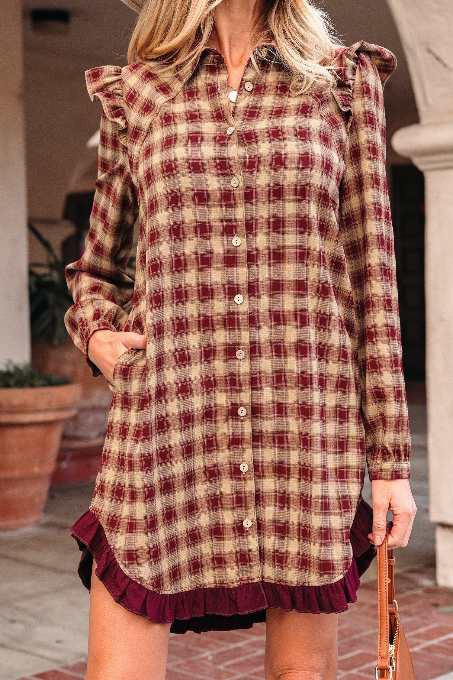 Dear-Lover Red Plaid Dress Women's Daily Ruffled Patchwork Shirt Dress - Spring Style Dear-Lover Dropshipping