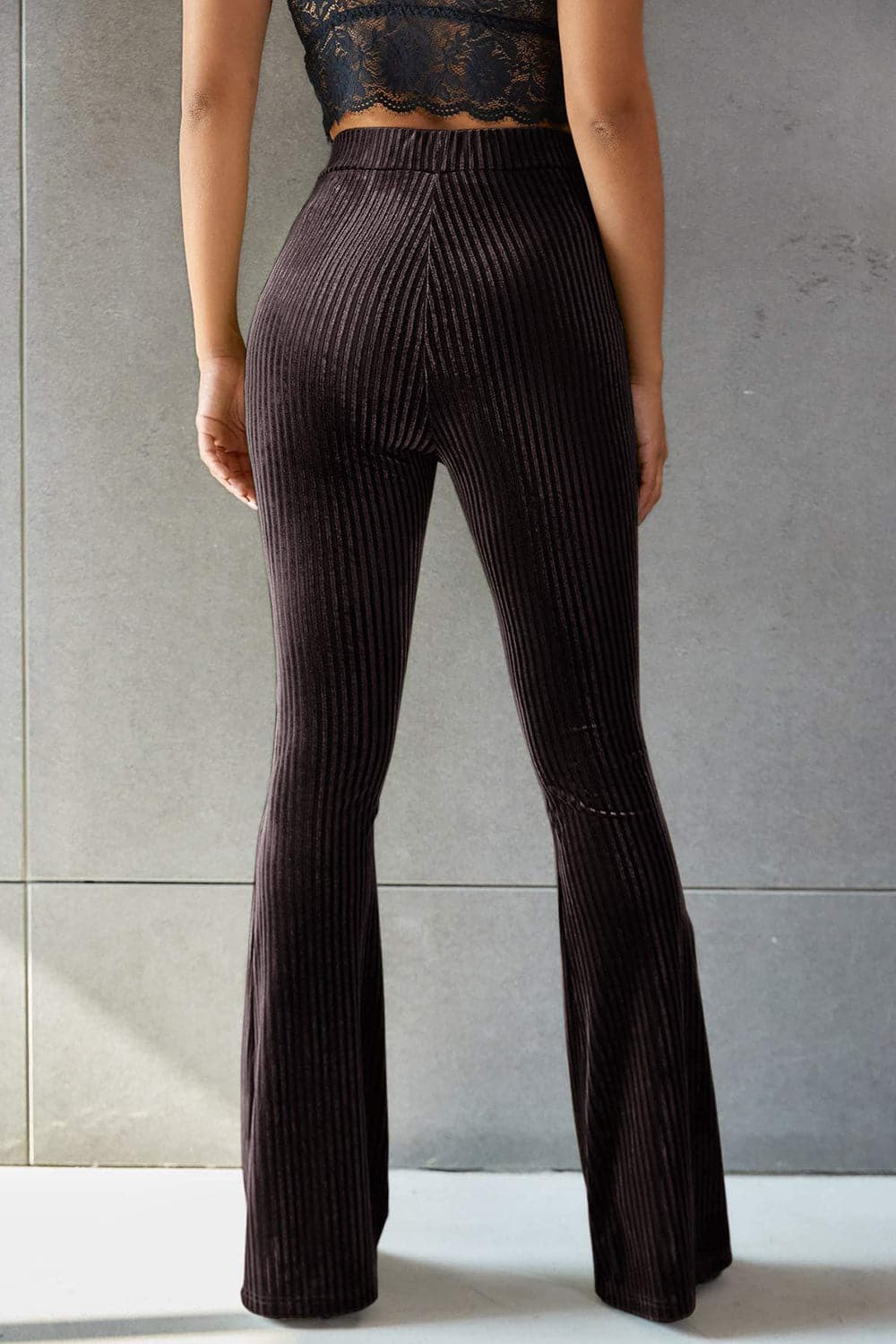 Ribbed High Waist Flare Pants.