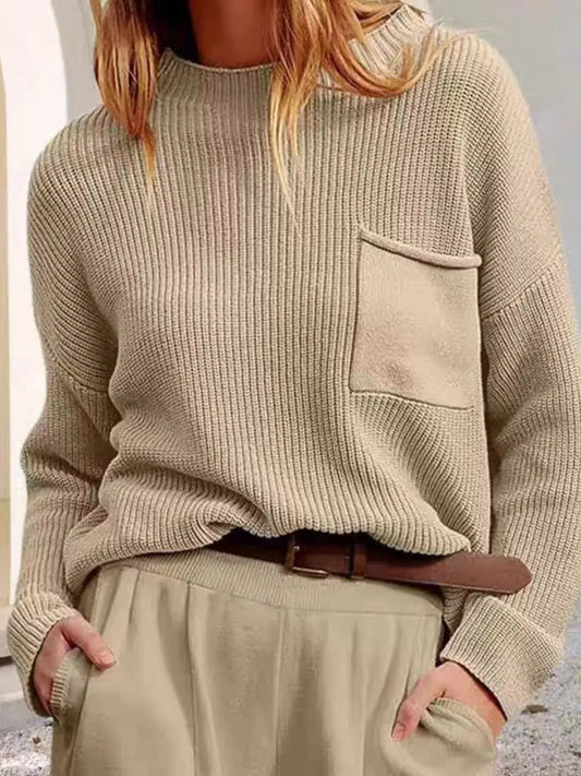 Pocket Detail Dropped Shoulder Sweater Simply Love