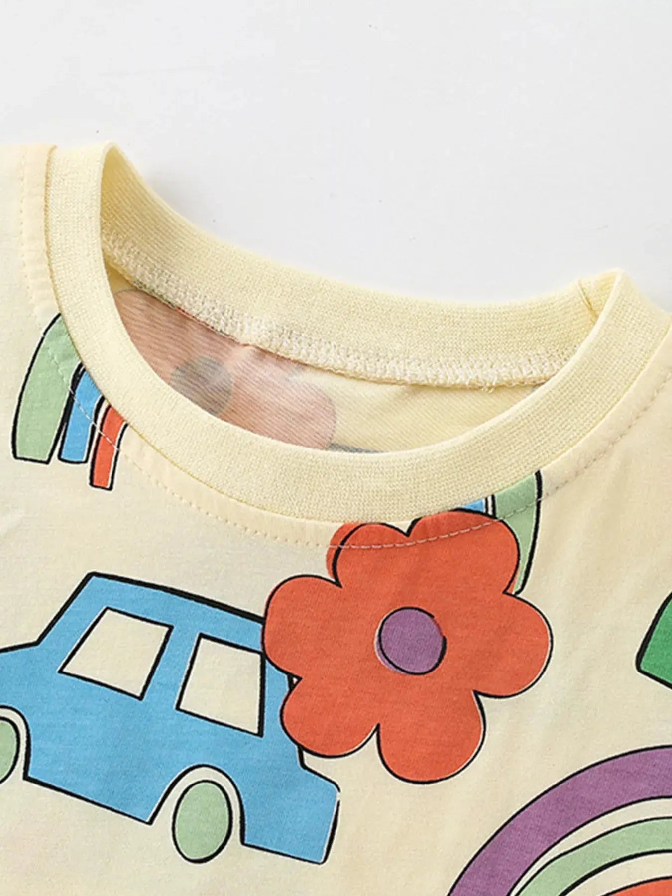 Children's Cartoon Car & Rainbow Print Short Sleeve T-Shirt Simply Love