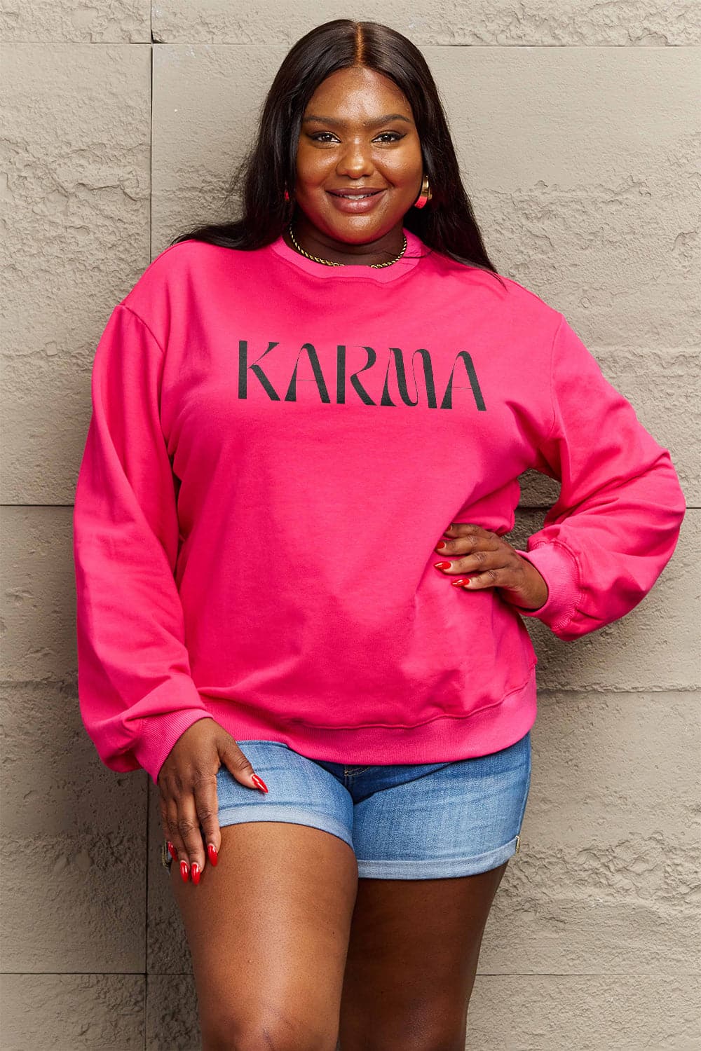 Simply Love Full Size KARMA Graphic Sweatshirt.