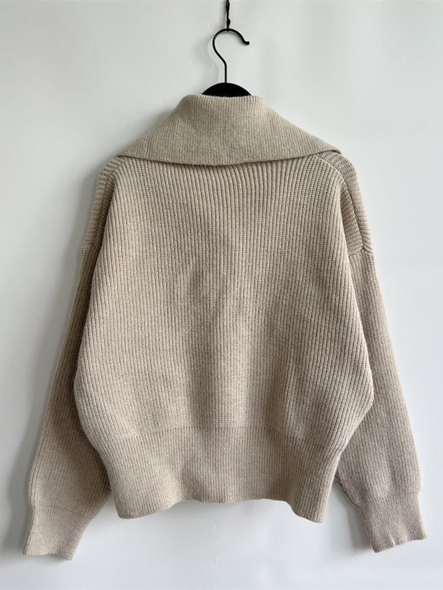 Statement Collar Half Button Sweater.