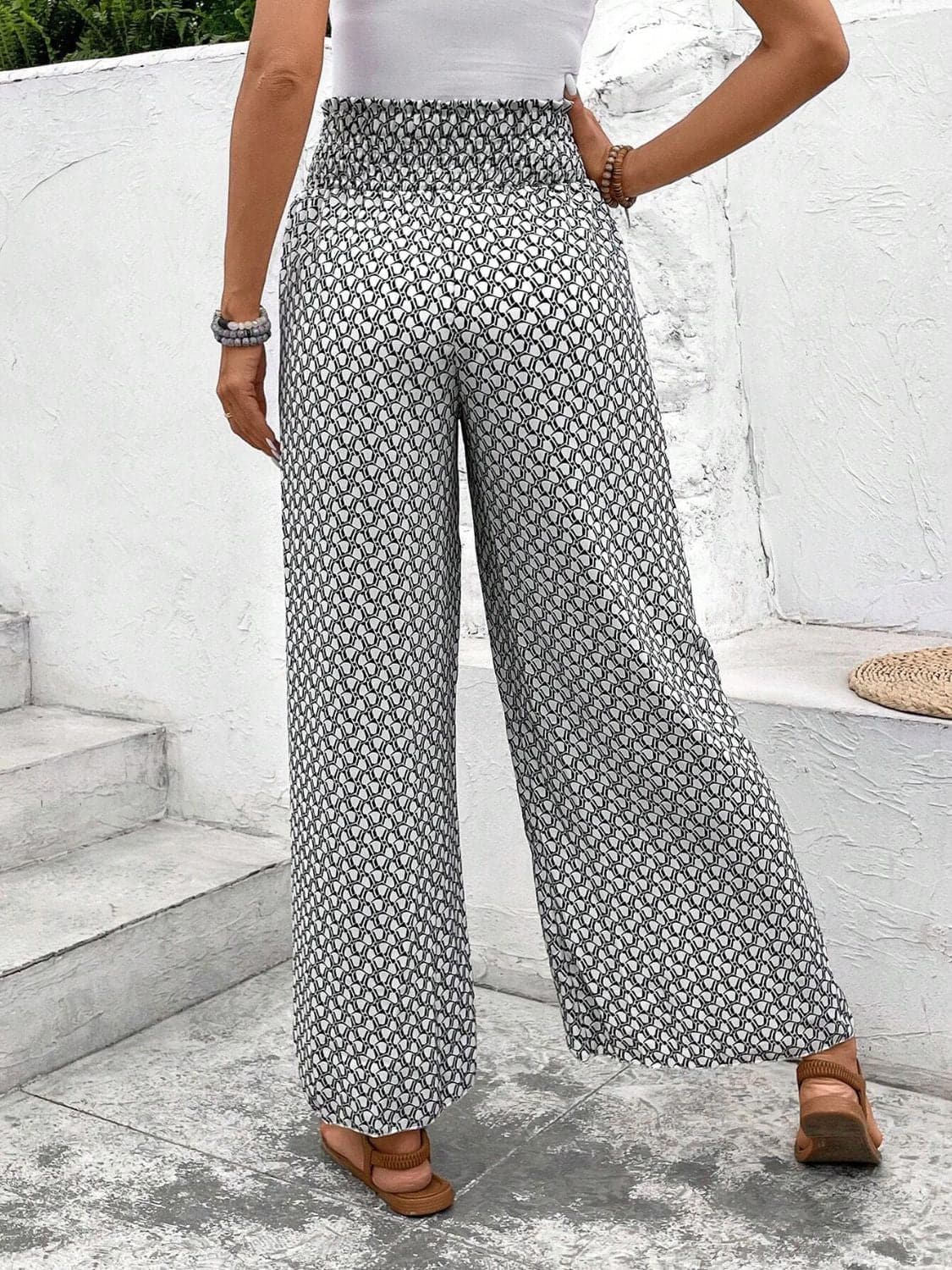 Tied Printed Wide Leg Pants.