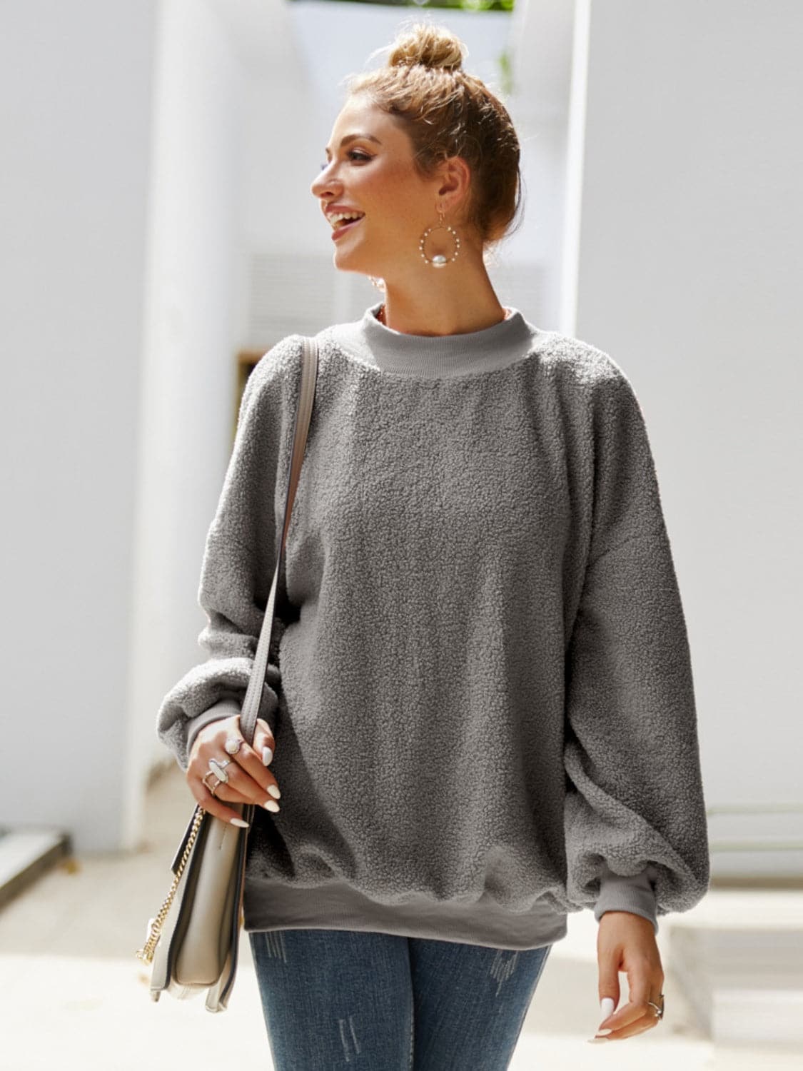 Mock Neck Dropped Shoulder Sweatshirt.