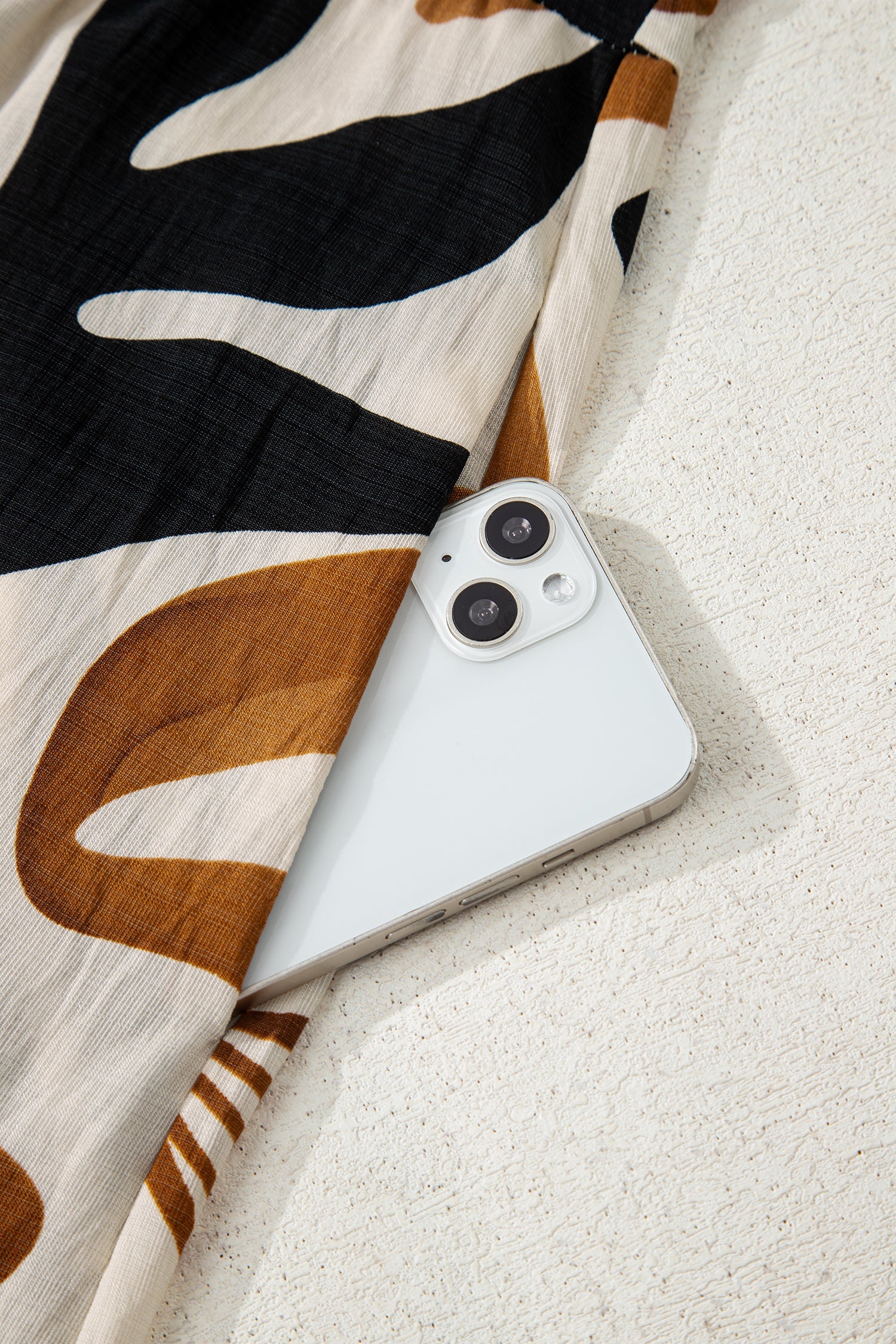 White Plus Size Abstract Print Dress With Contrast Collar Split Neck Long Dress Dear-Lover Dropshipping