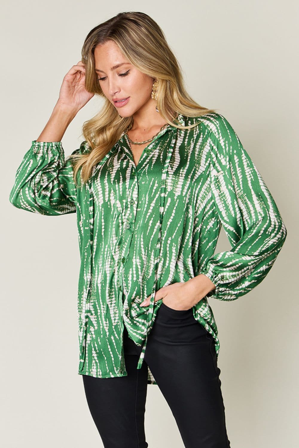 Double Take Full Size Printed Button Up Long Sleeve ShirtElevate Your Wardrobe with the Double Take Full Size Printed Button Up Long Sleeve Shirt
 Discover a perfect blend of style and comfort with our Double Take Full SizLove Salve Full Size Printed ButtonTikTok