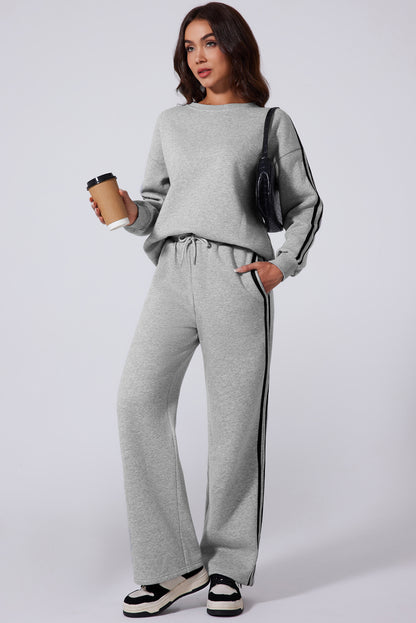 Light grey side stripe activewear set