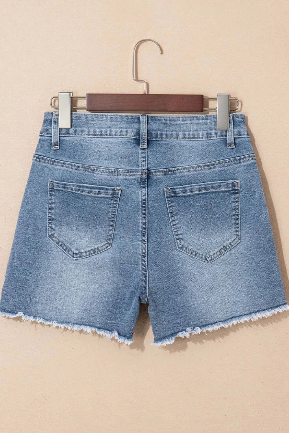 Pearl Beaded Raw Hem Wash Denim Shorts Simply Love