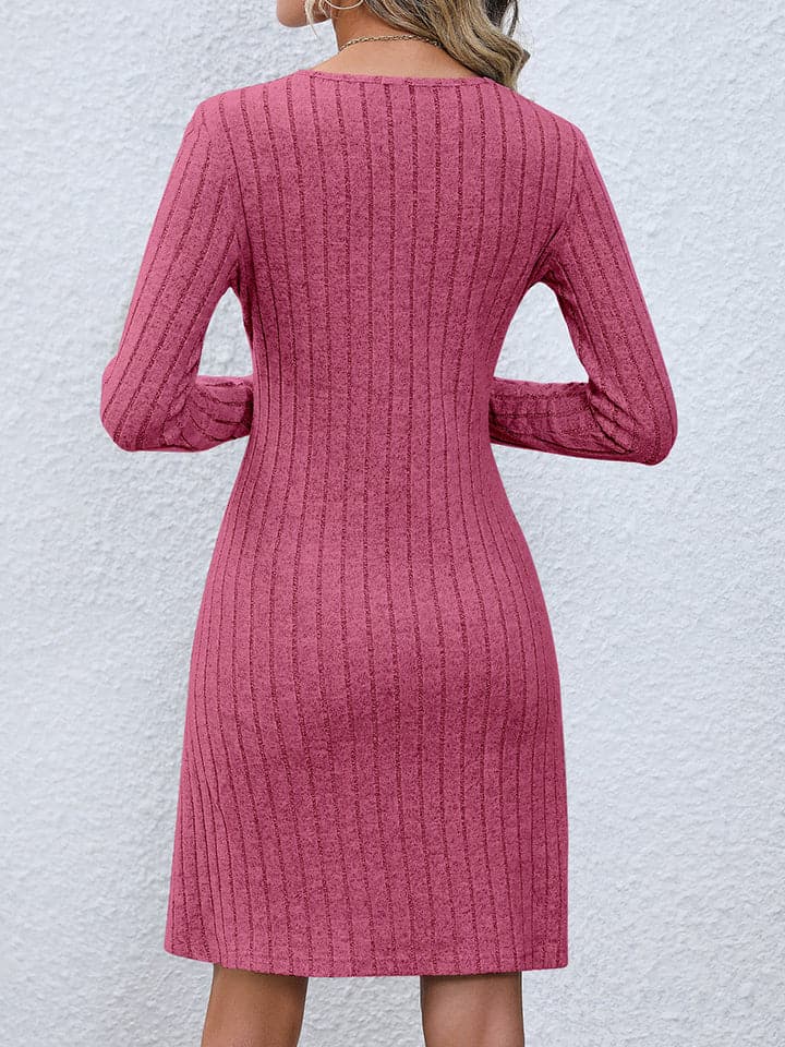 V-Neck Long Sleeve Mini Dress.