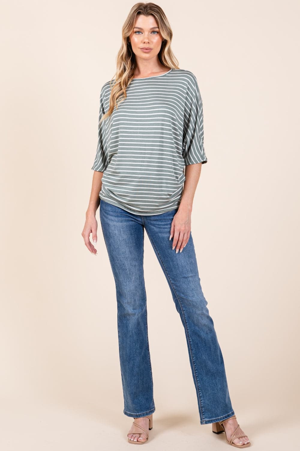 Elegant striped dolman sleeve top with boat neck design