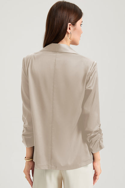 Elegant apricot satin blazer with lapel collar