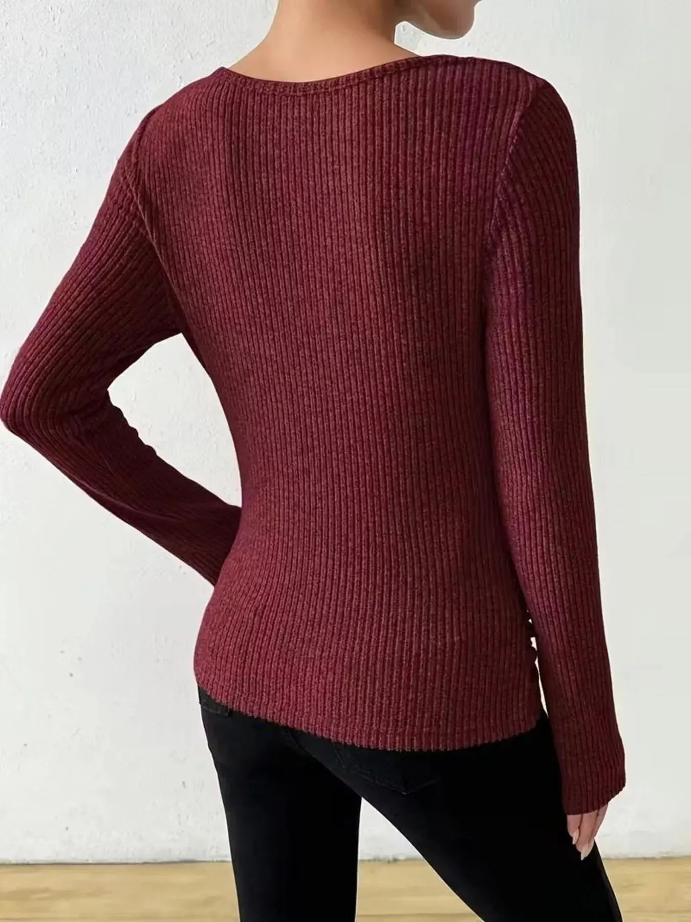 Cowl Neck Ribbed Knit Top Simply Love
