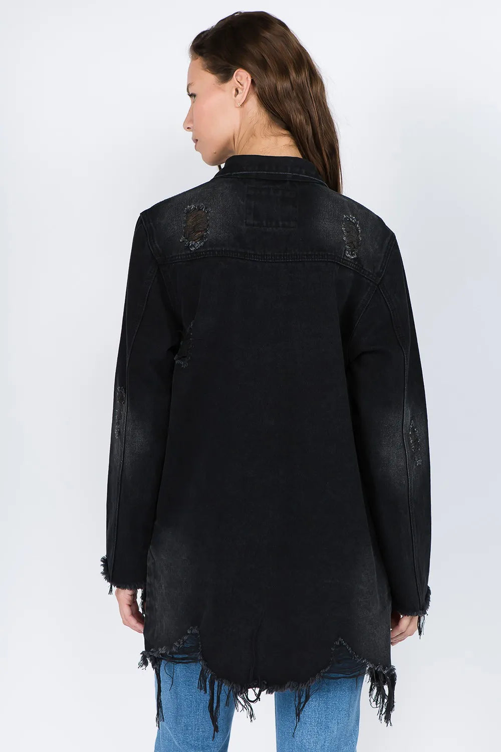 American Bazi Distressed Frayed Hem Denim Jacket - Love Salve 