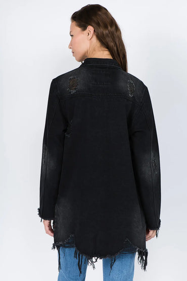 American Bazi Distressed Frayed Hem Denim Jacket - Love Salve 