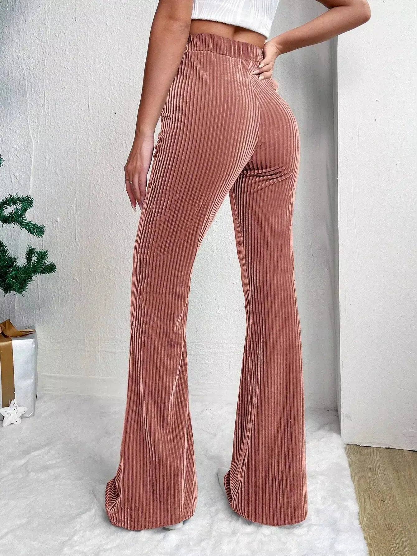 Womens Stretch Corduroy High Waist Wide Leg Flare Pants Simply Love