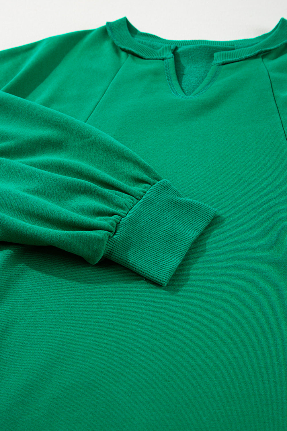 Chic bright green notch neck plus size sweatshirt with exposed seams