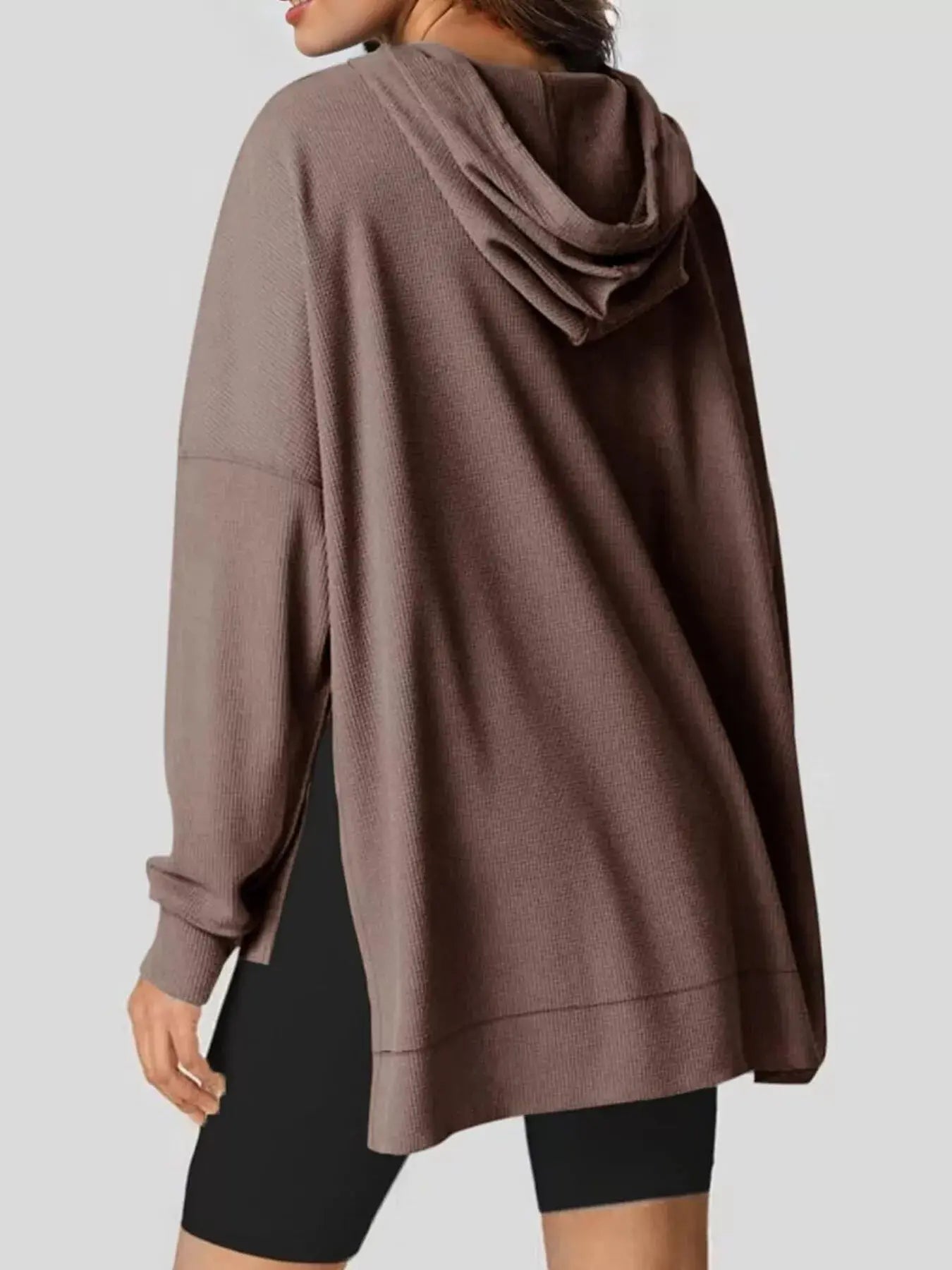 Oversized Drawstring Side Slit Hoodie Simply Love