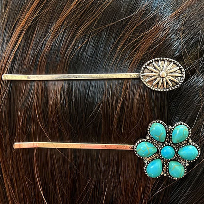 Turquoise Alloy Hairpin.