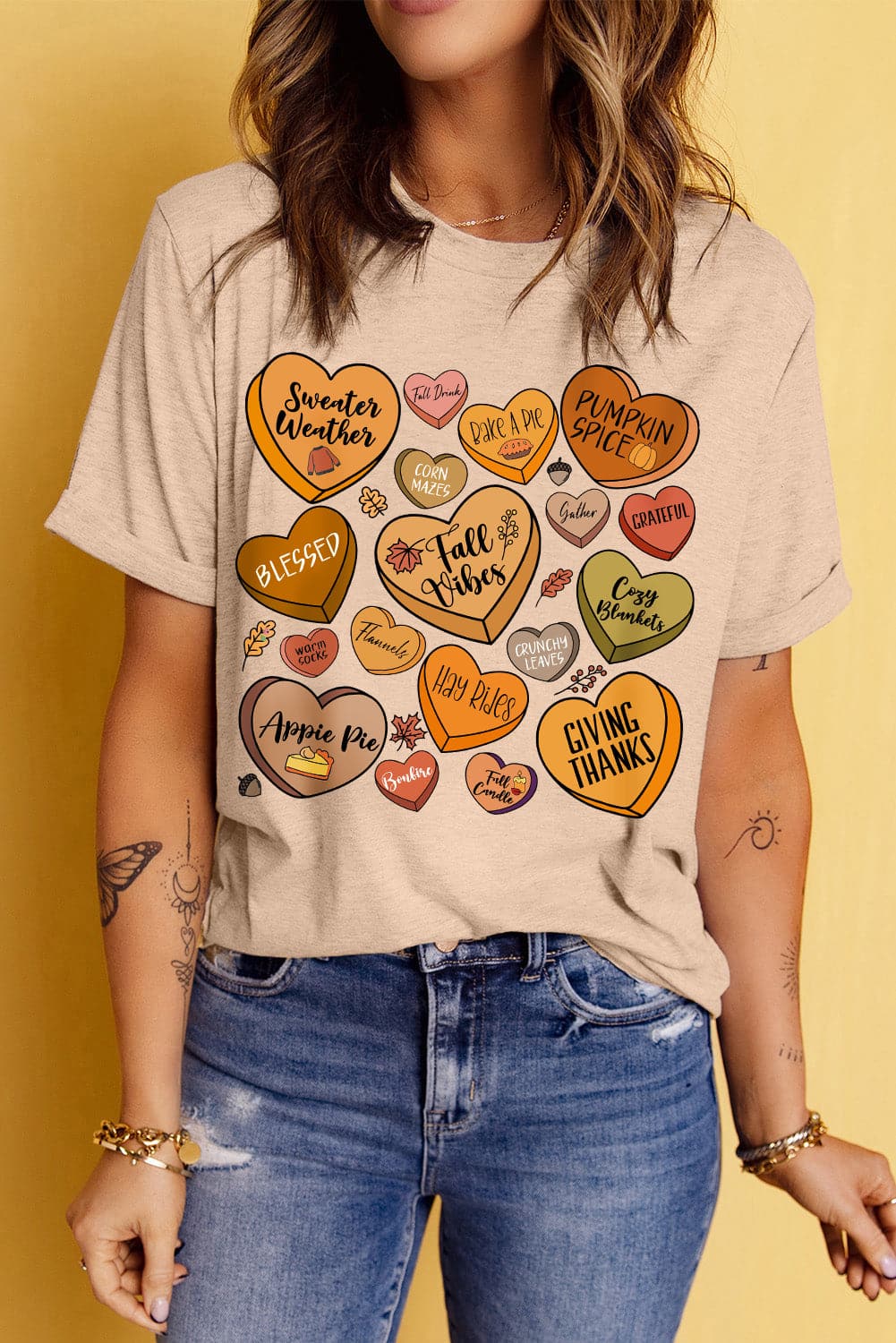 Heart Graphic Round Neck Short Sleeve T-Shirt.