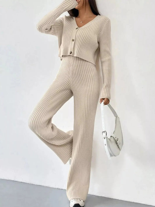 Ribbed Knit Button Up Top And Pants Set For Women Cozy Loungewear Simply Love