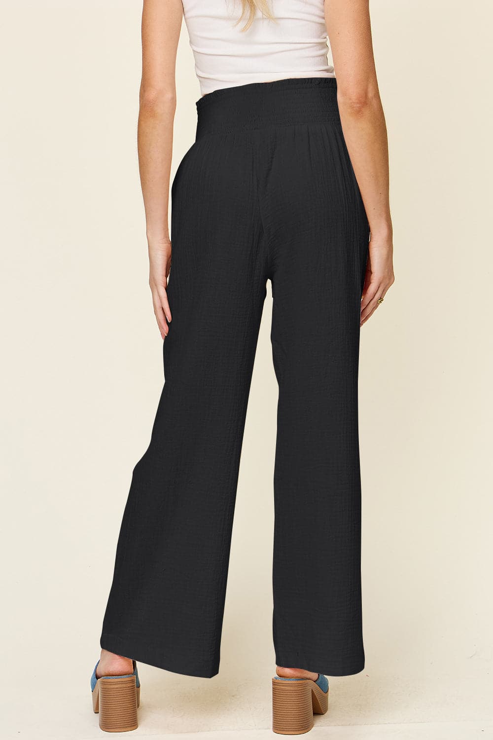 Double Take Full Size Texture Smocked Waist Wide Leg Pants.