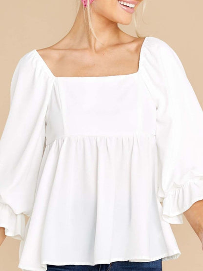 Sheer ruffled blouse with flounce sleeves