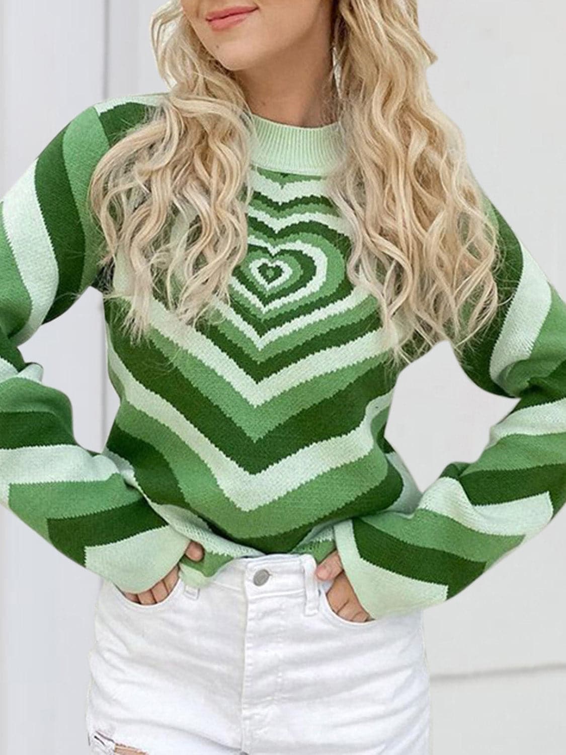 Heart Mock Neck Long Sleeve Sweater.