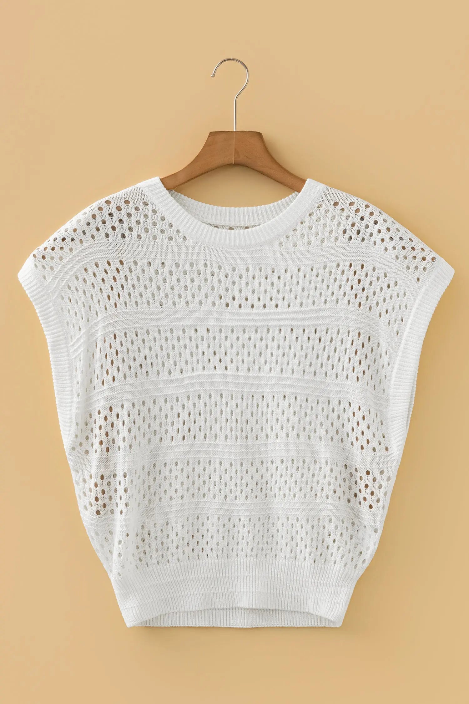 White Hollow Out Knit Dolman Sleeve Sweater Round Neck Dear-Lover Dropshipping