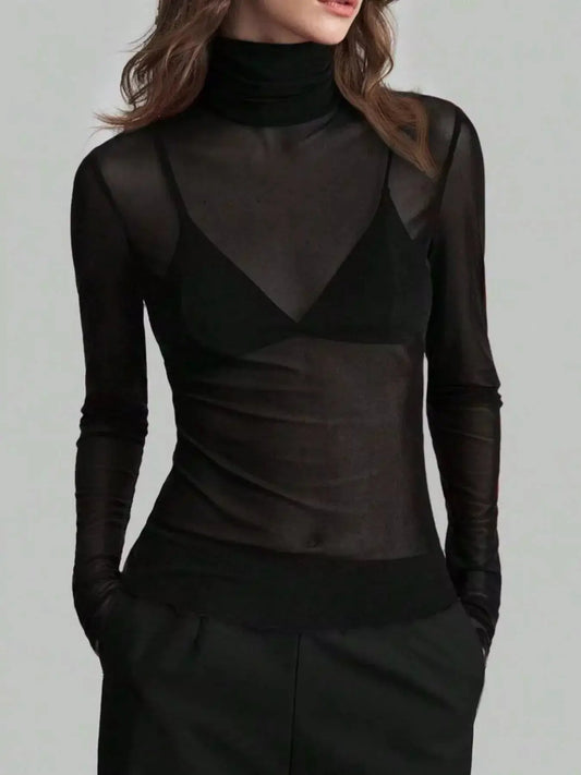 Sheer Mesh Turtleneck Top Simply Love