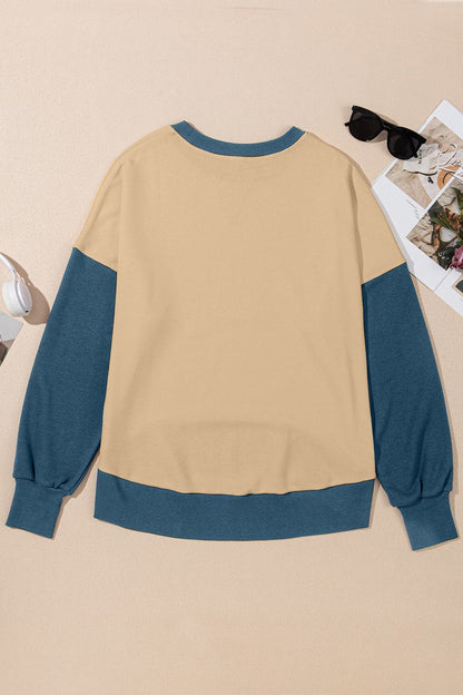 Contrast Round Neck Long Sleeve Sweatshirt.