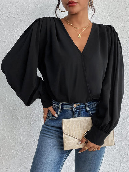 Surplice Ruched Long Sleeve Bodysuit.