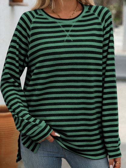 Striped Round Neck Long Sleeve T-Shirt.