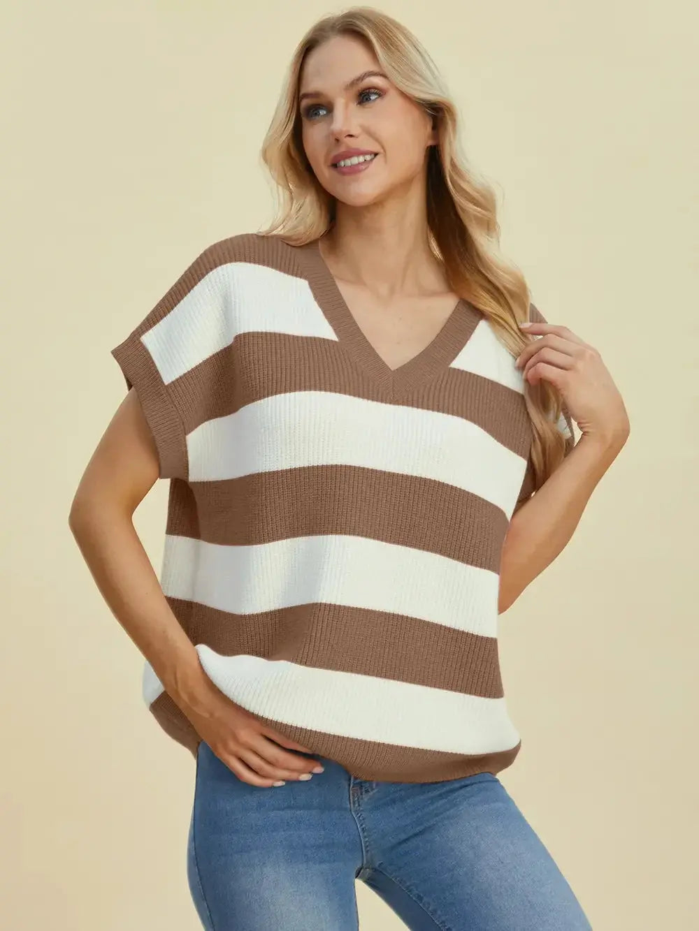Double Take: Striped V-Neck Sweater - Love Salve