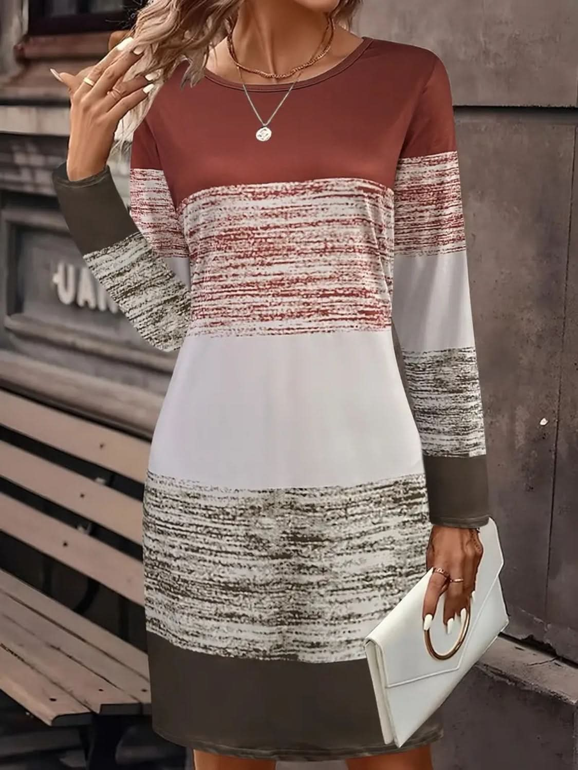 Chic Color Block Long Sleeve Dress for Effortless Style